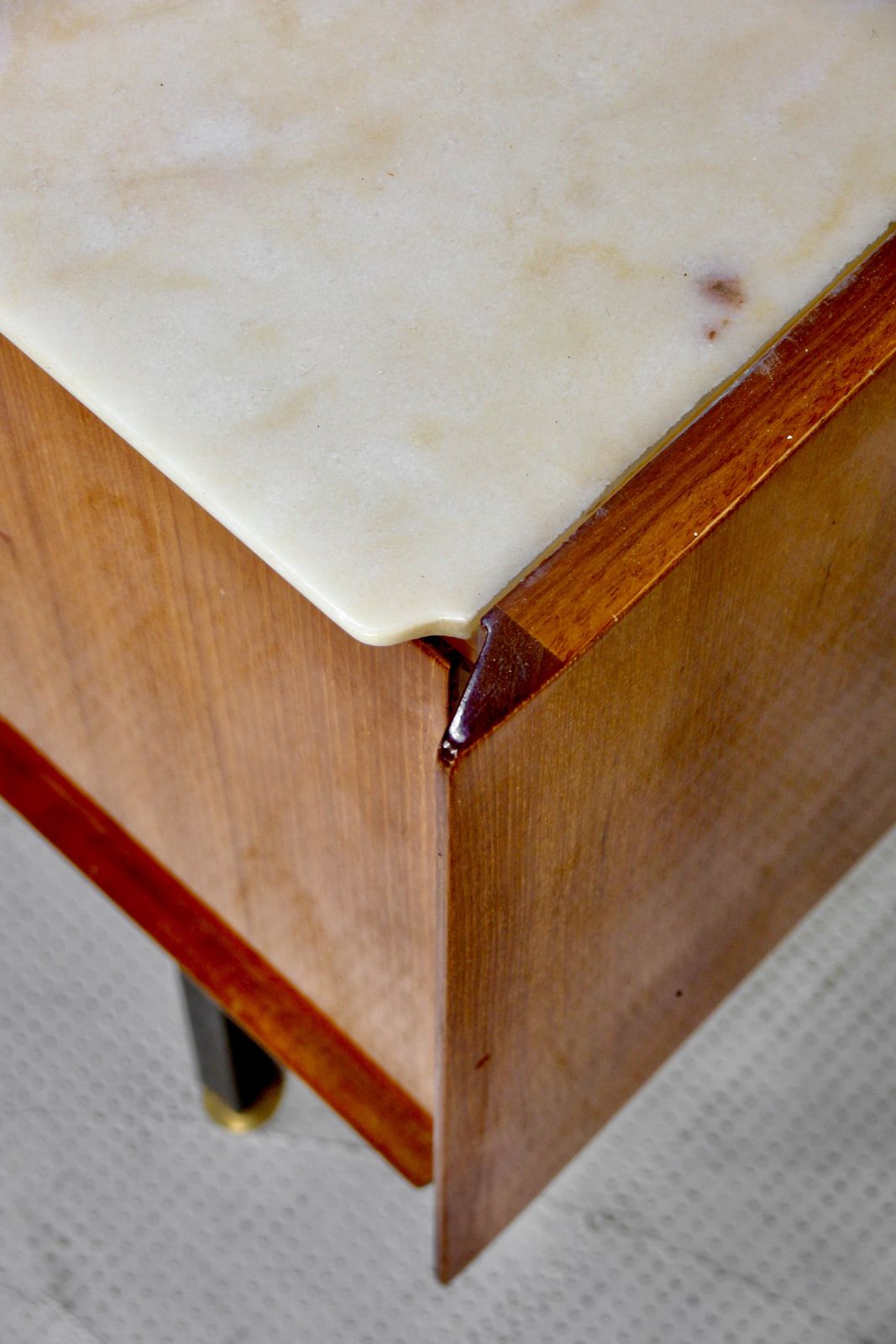 Italian Midcentury Sideboard In Teak, Carrara Marble, Brass And Steel Manufactured In Cantu. photo vinterior
