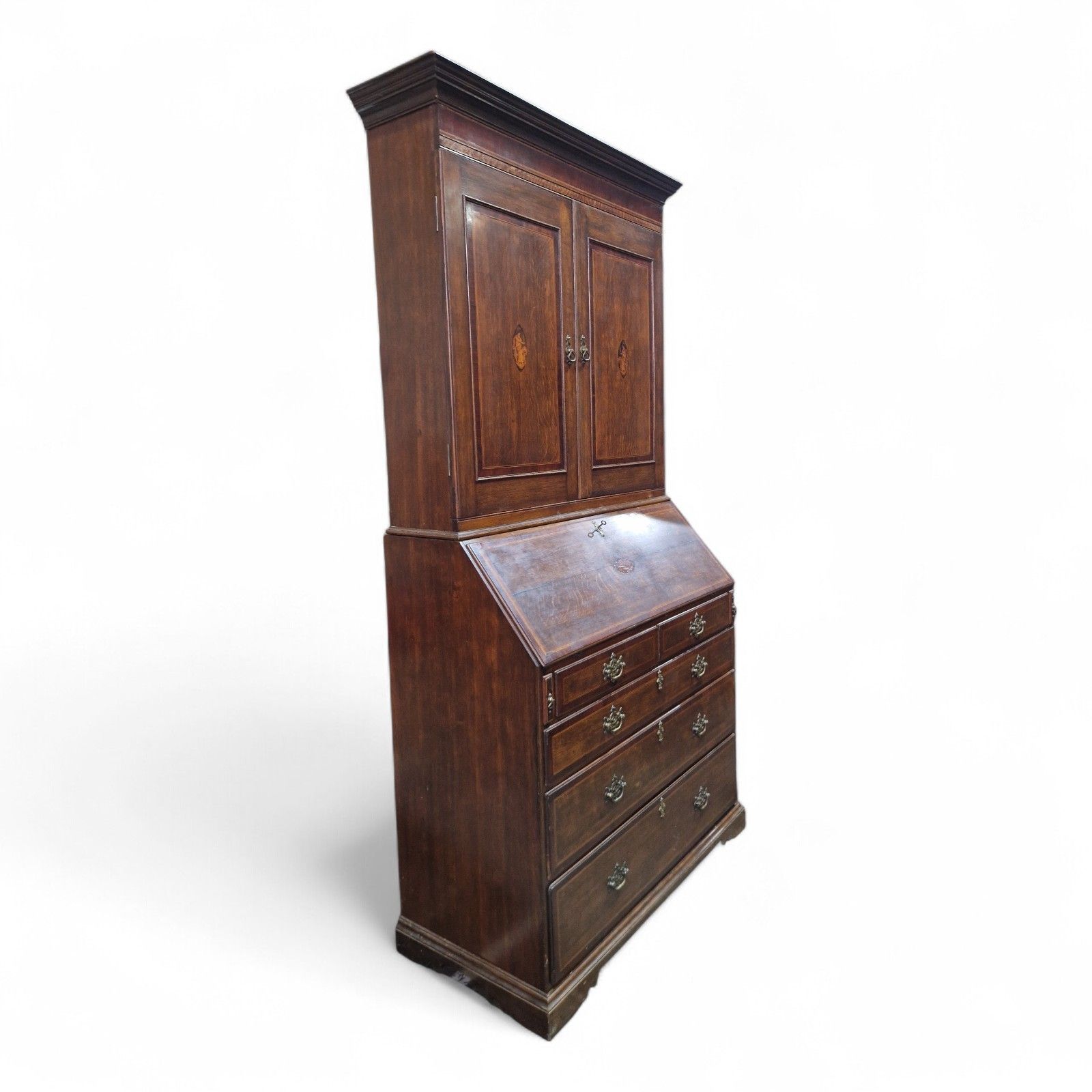 Victorian Inlaid Oak Bureau Bookcase Georgian Revival C1890 Writing Desk Drawers photo vinterior
