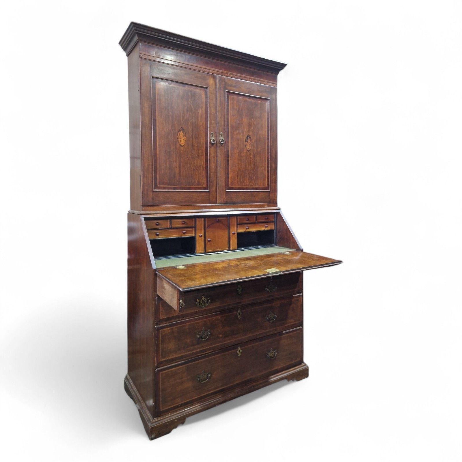 photo furniture Victorian Inlaid Oak Bureau Bookcase Georgian Revival C1890 Writing Desk Drawers