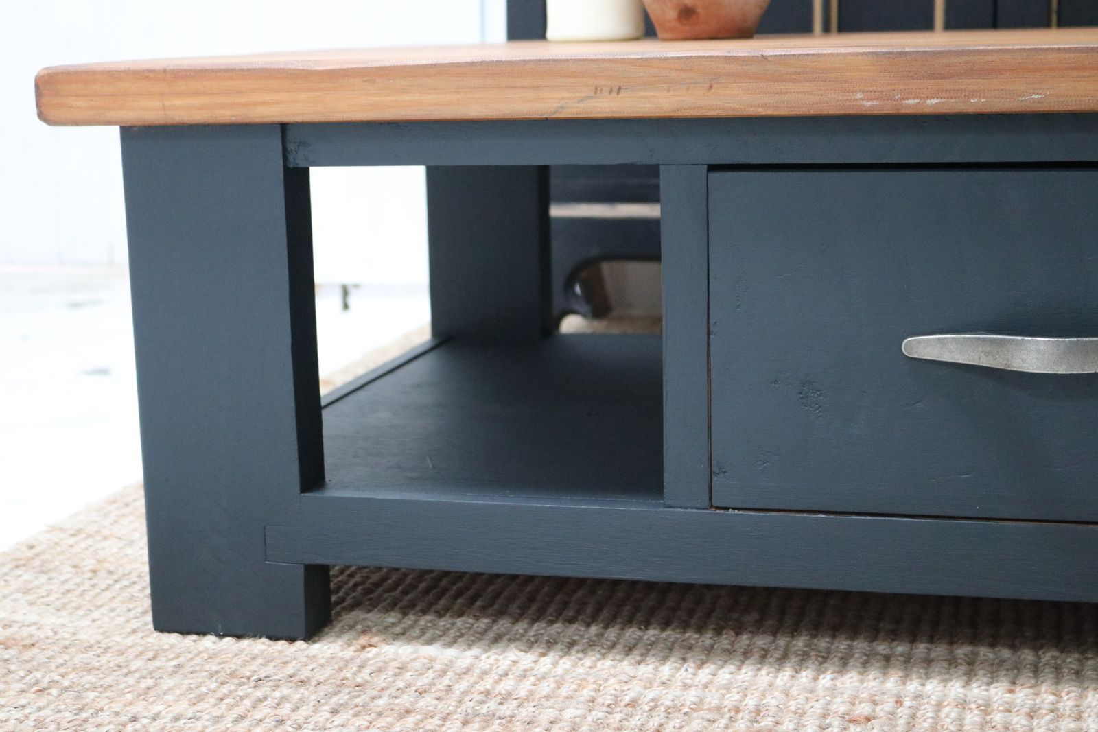 Rustic Solid Wood Chunky Large Coffee Table With Drawer photo 300.0