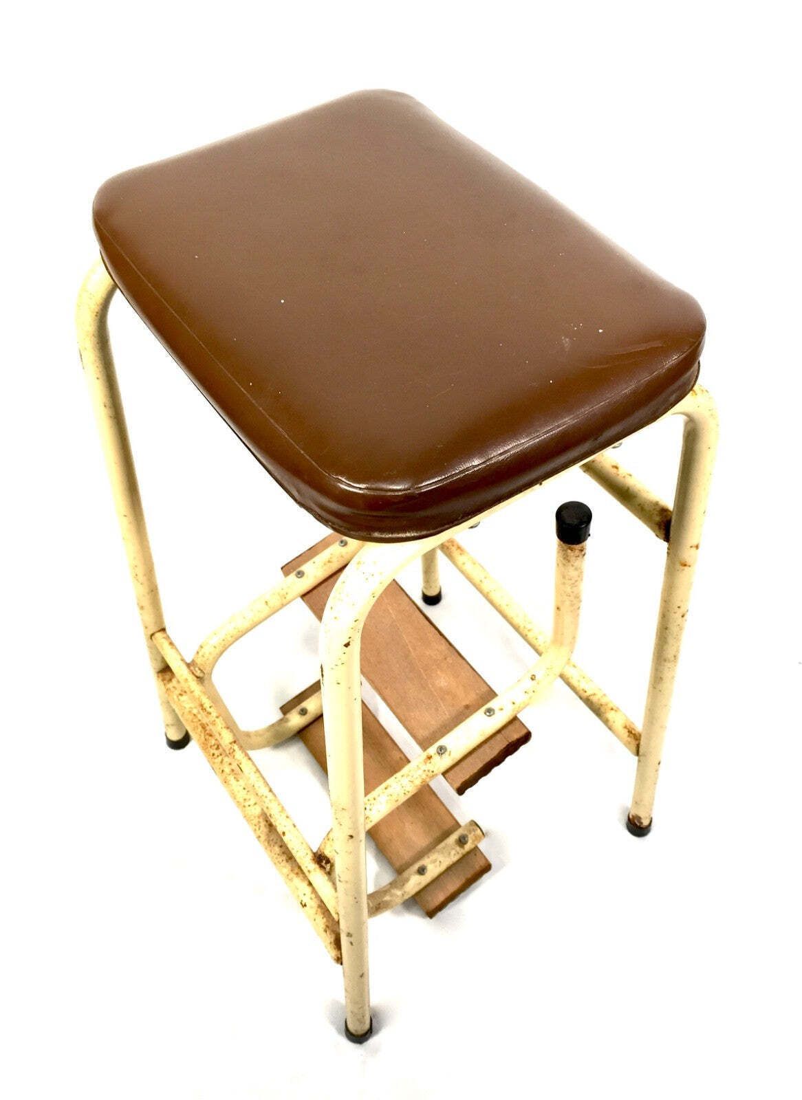 Antique Metal & Wooden Mid 20th Century Metamorphic Stool / Step Ladder C.1950 photo for sale