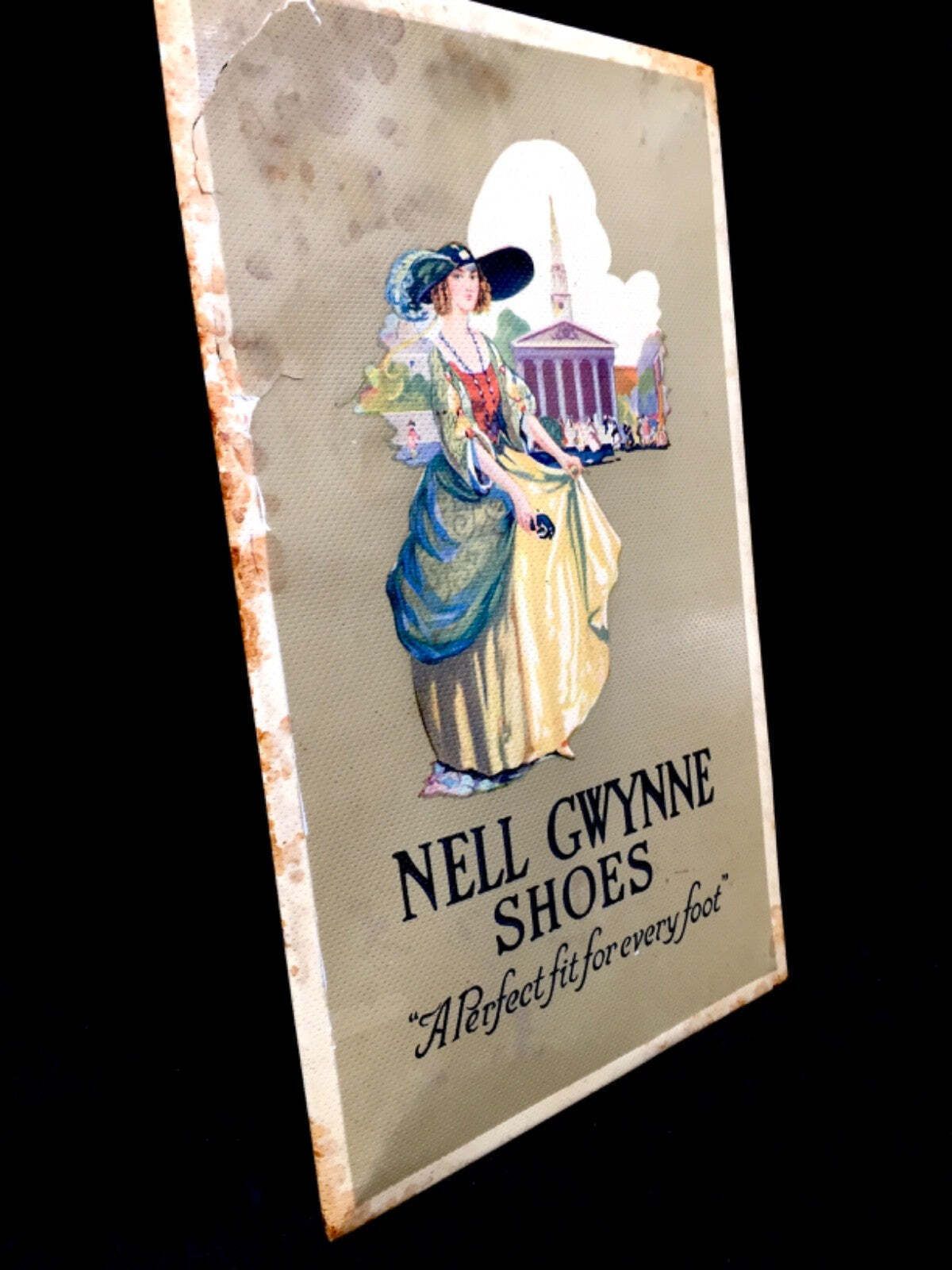 Antique Advertising Nell Gwynne Shoes Shop Display Showcard Sign C.1920 photo vinterior