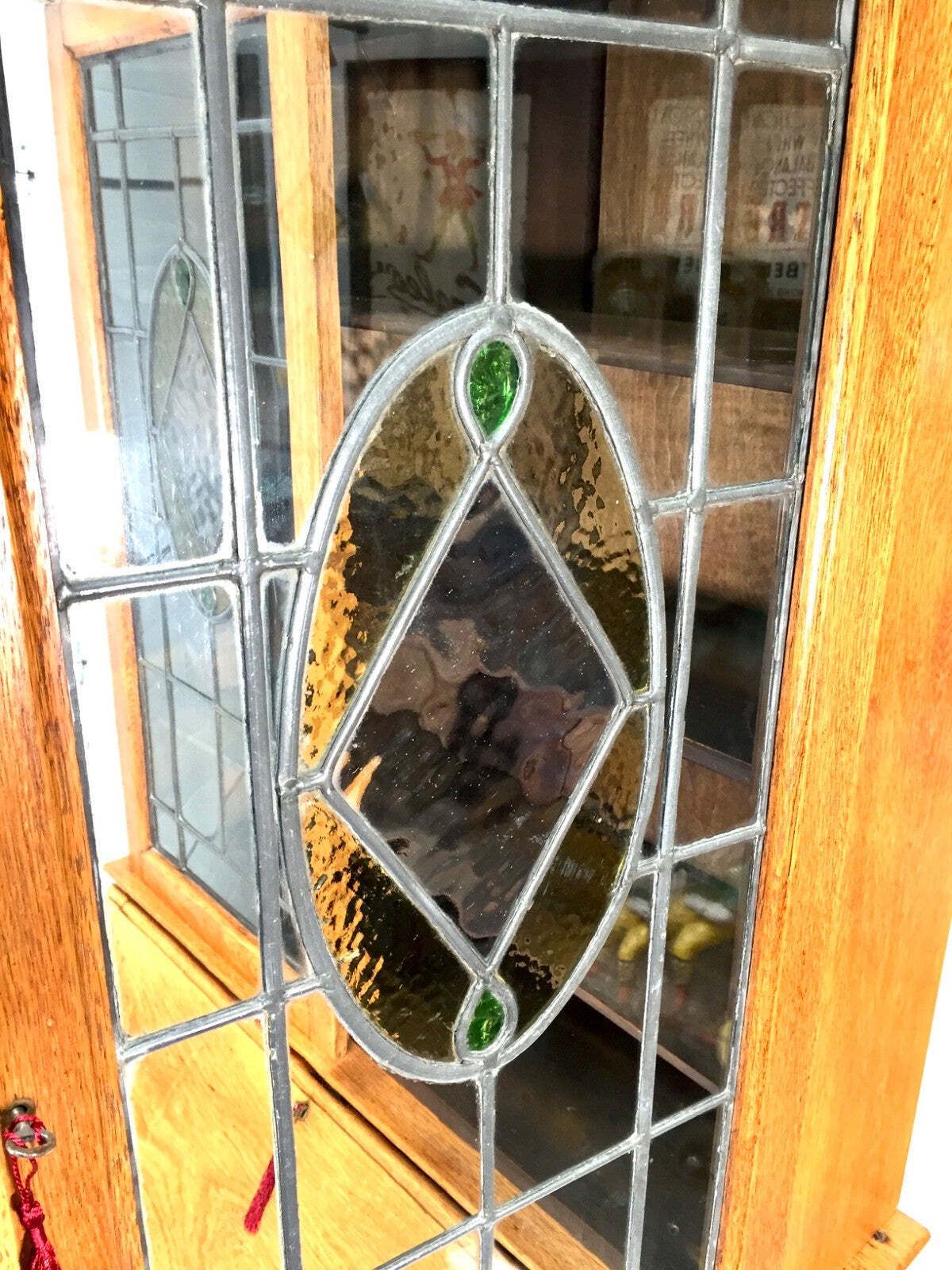 photo for sale Antique Oak Wooden Bureau & Display Bookcase Cabinet With Glazed Doors C.1930