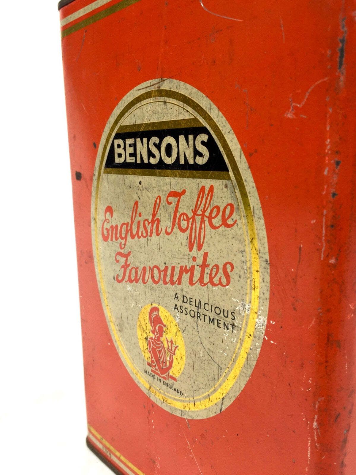 photo for sale Antique Advertising English 1950s Pictorial Bensons Toffee Tin Container & Lid