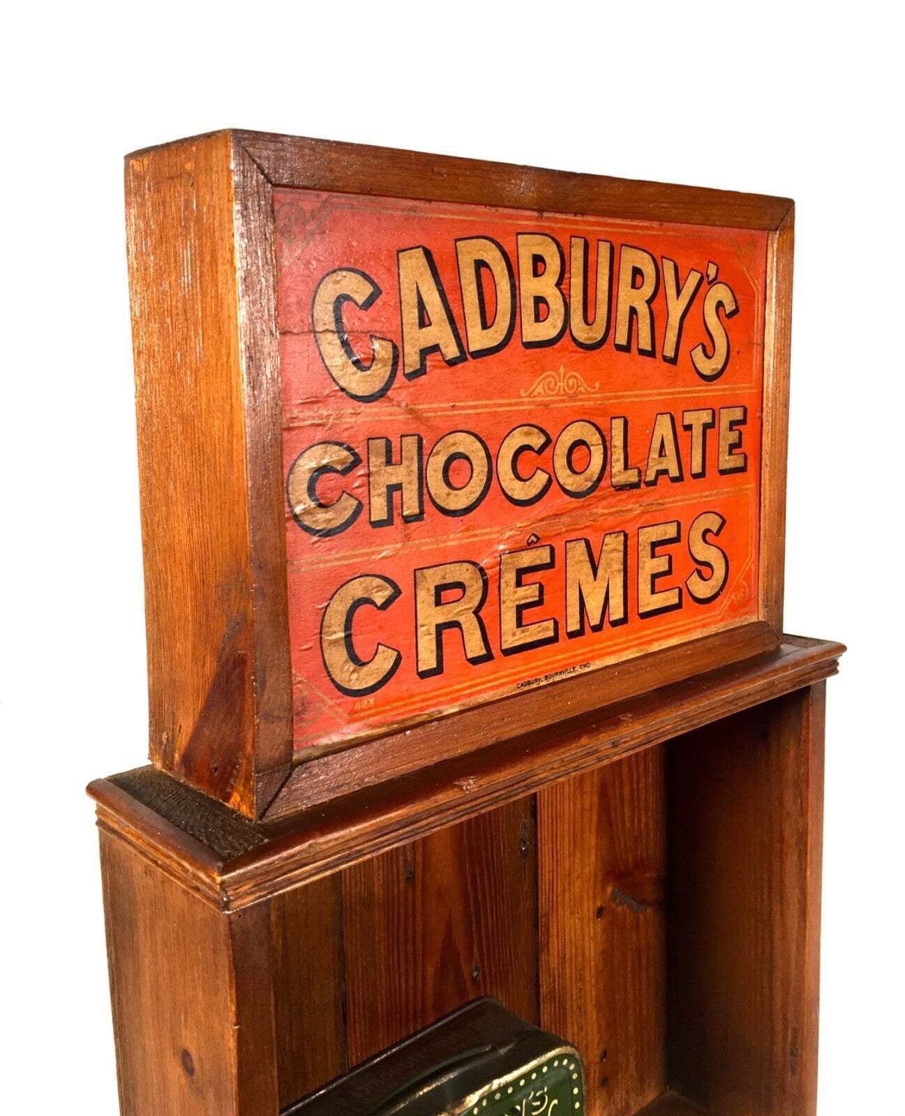 Antique Stained Pine Wooden Wall Shelf Unit With Cadbury's Chocolate Display Box photo Furniture