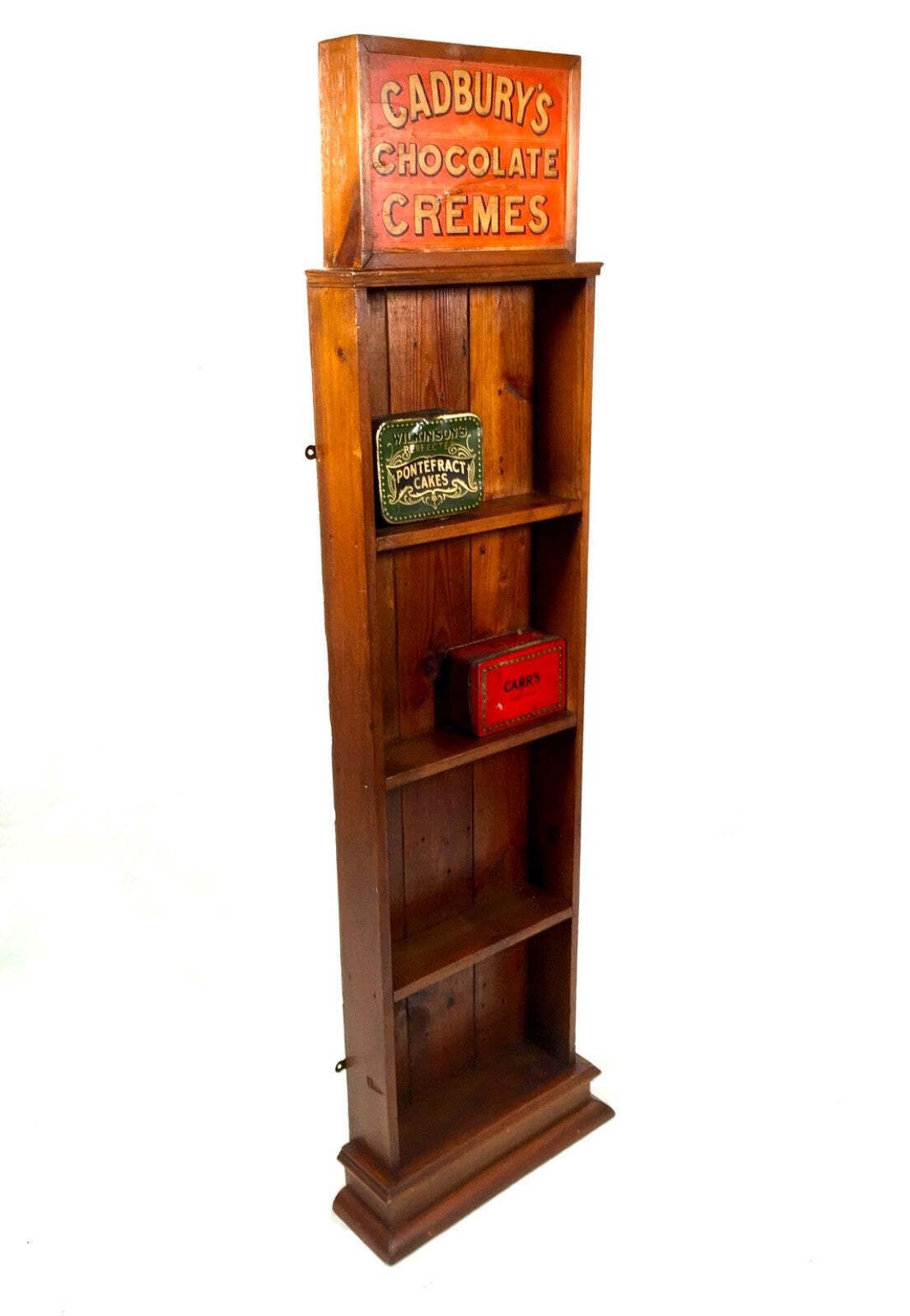Antique Stained Pine Wooden Wall Shelf Unit With Cadbury's Chocolate Display Box photo 229.0