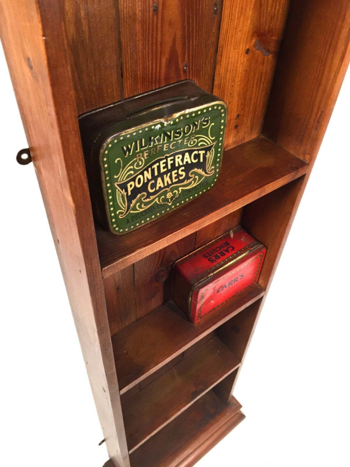Antique Stained Pine Wooden Wall Shelf Unit With Cadbury's Chocolate Display Box photo vinterior