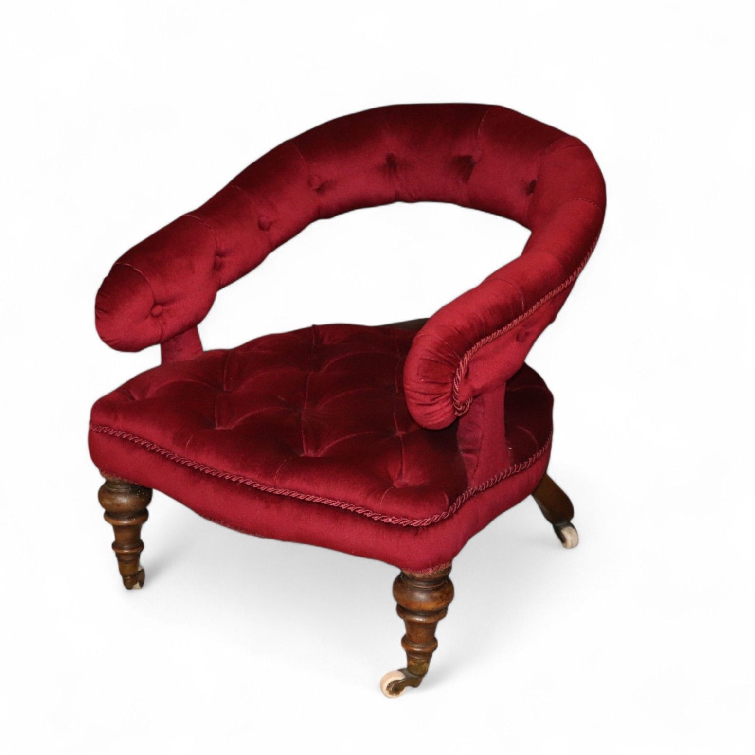 Victorian Deep Buttoned Velvet Low Chair With Cope & Collinson Castors C.1880 photo furniture
