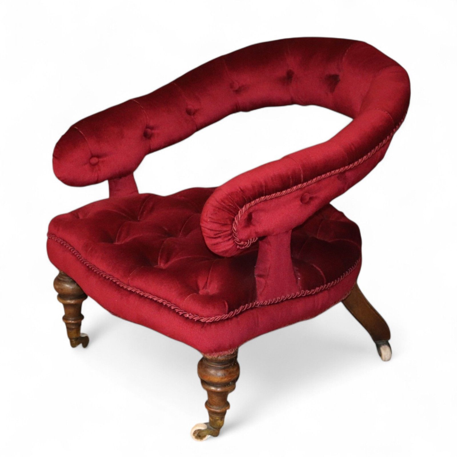 Victorian Deep Buttoned Velvet Low Chair With Cope & Collinson Castors C.1880 photo buy