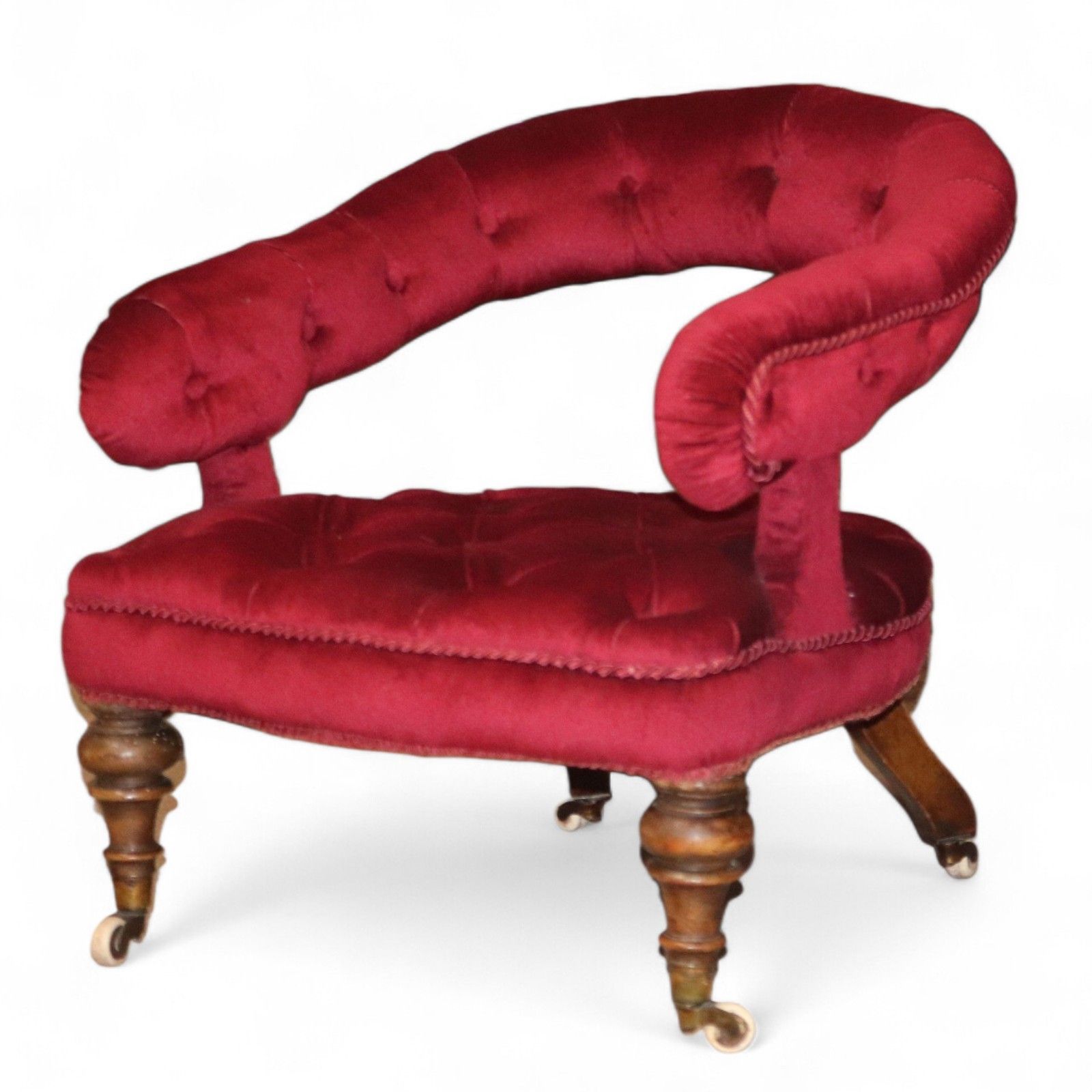 photo buy Victorian Deep Buttoned Velvet Low Chair With Cope & Collinson Castors C.1880
