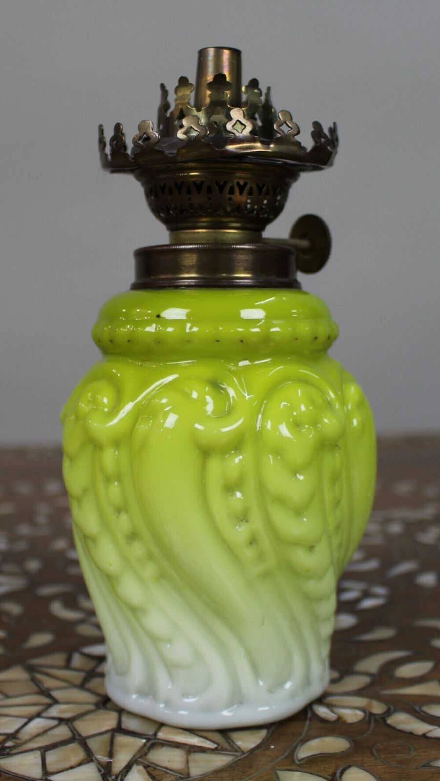Victorian Yellow Opaline Glass Oil Lamp With Brass Burner photo Lighting