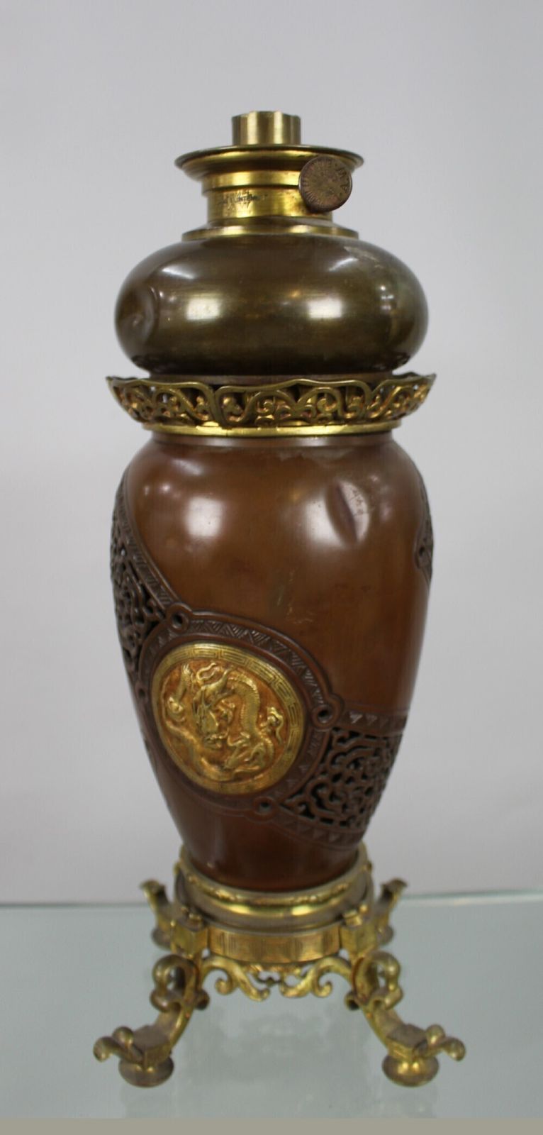 Meiji Period Japanese Bronze Oil Lamp C.1900 photo buy