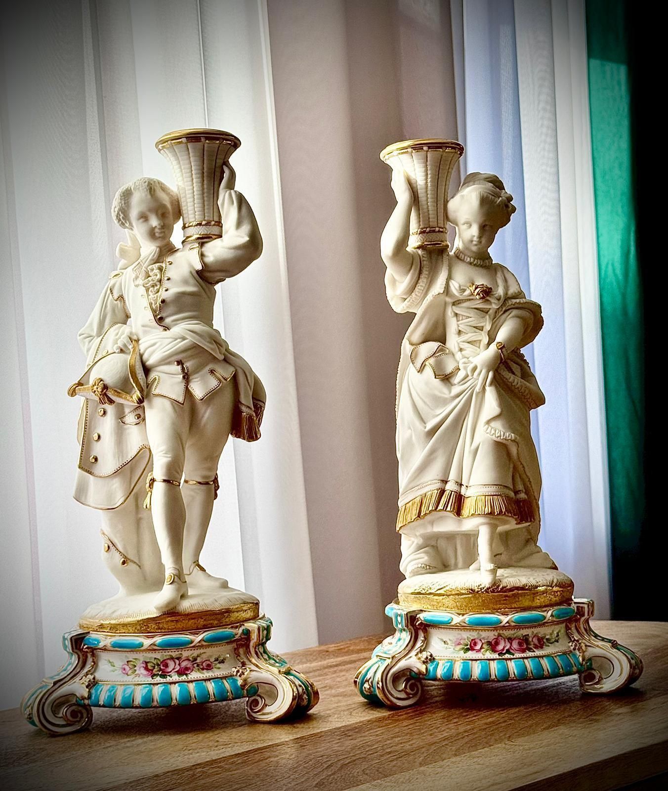 photo for sale Pair Of 19th Century French Bisque Figural Candlesticks