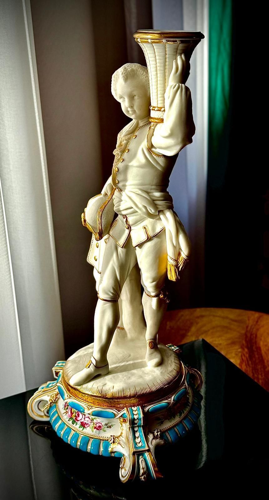 photo vintage Pair Of 19th Century French Bisque Figural Candlesticks