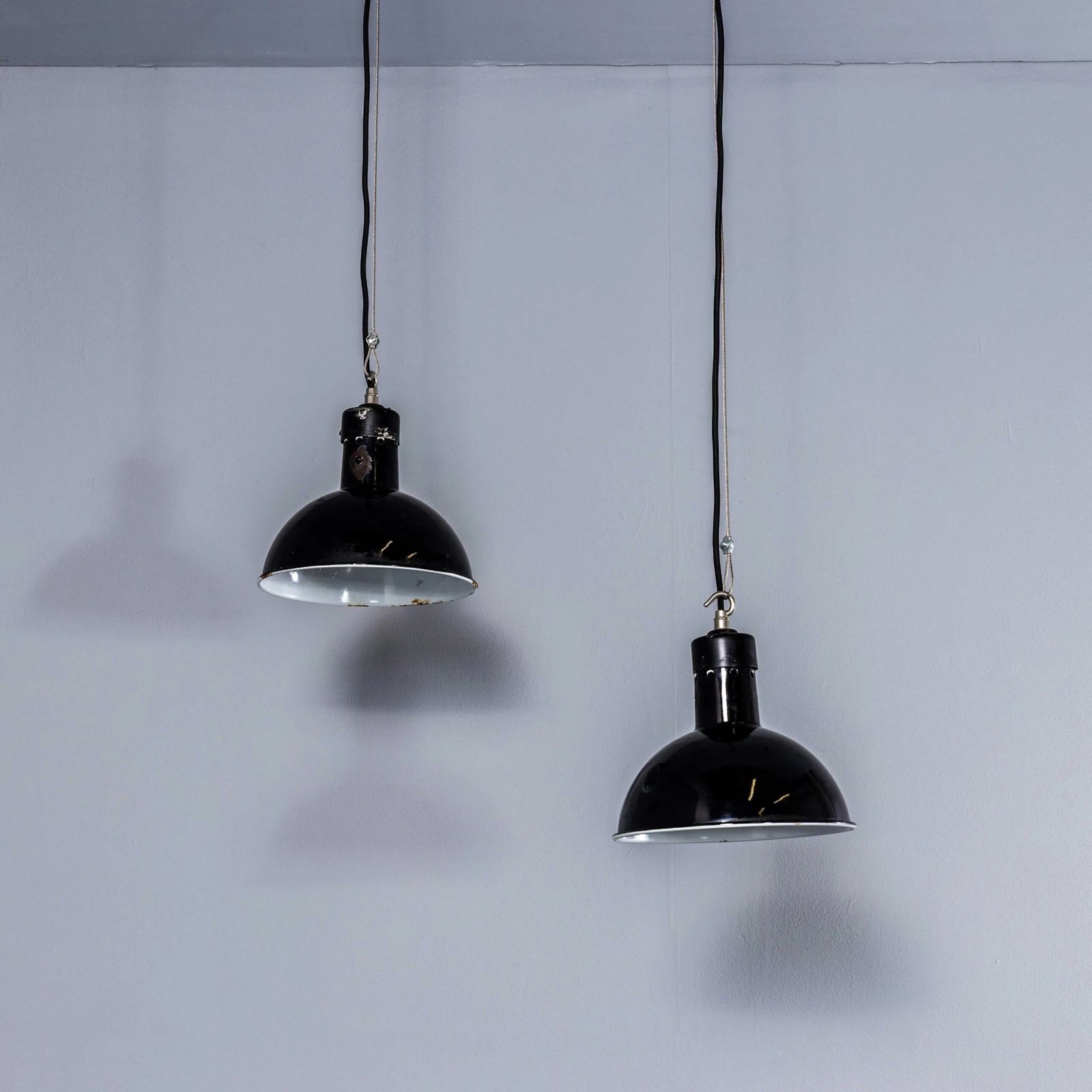 1940’s English Black Enamel Factory Lamps – 10 Inch photo 216.0