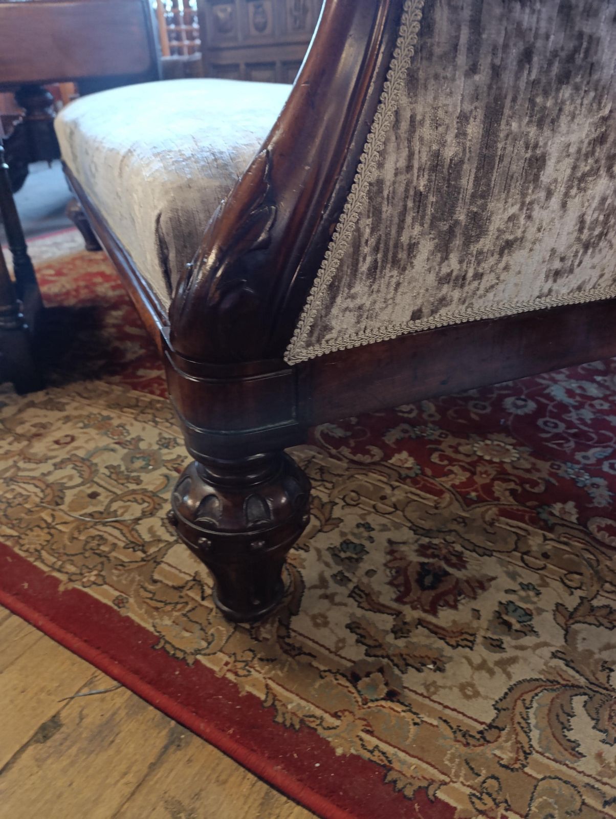 Victorian Walnut Chaise Longue Newly Upholstered In Chenille photo Furniture
