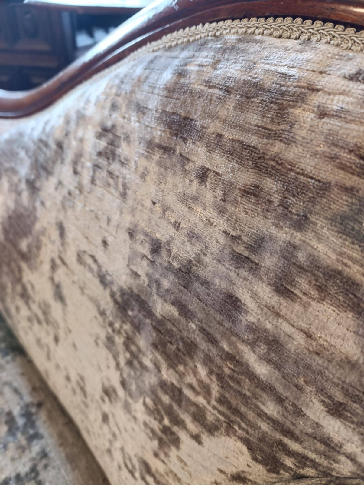 Victorian Walnut Chaise Longue Newly Upholstered In Chenille photo vinterior