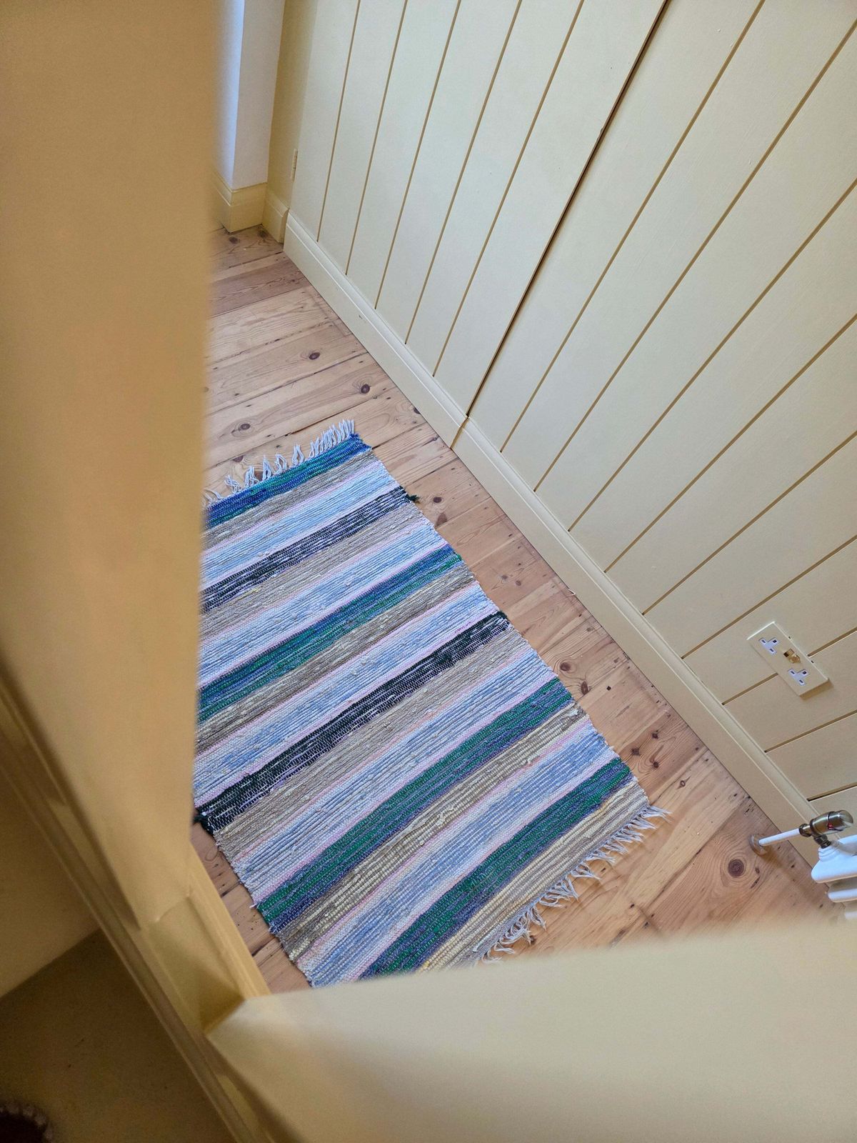 Vintage Swedish Rag Rug   Green, Ochre And Blue