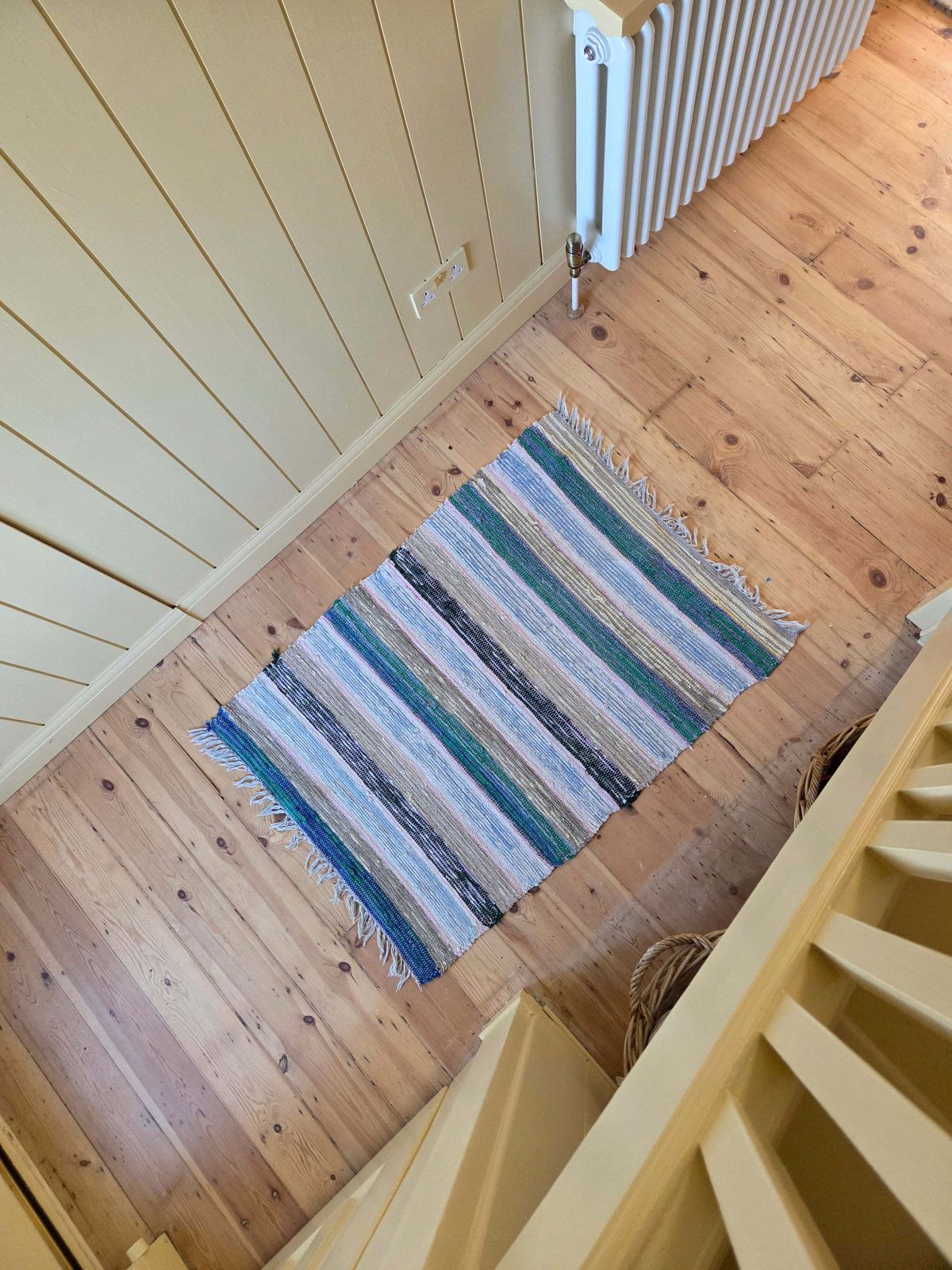 Vintage Swedish Rag Rug   Green, Ochre And Blue photo vinterior