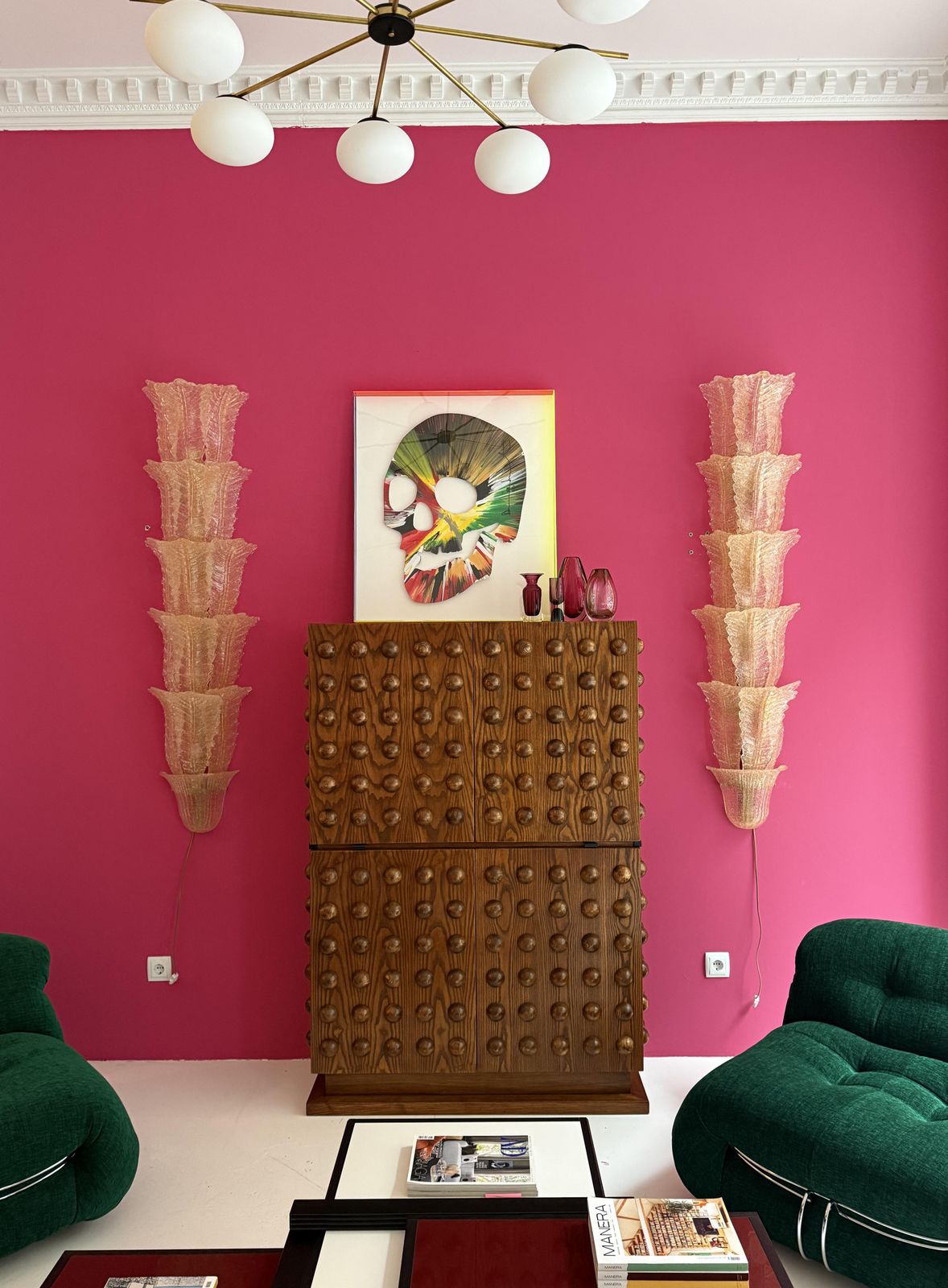 photo for sale Mid Century Modern Floral Translucent Murano Glass Pair Of Italian Sconces