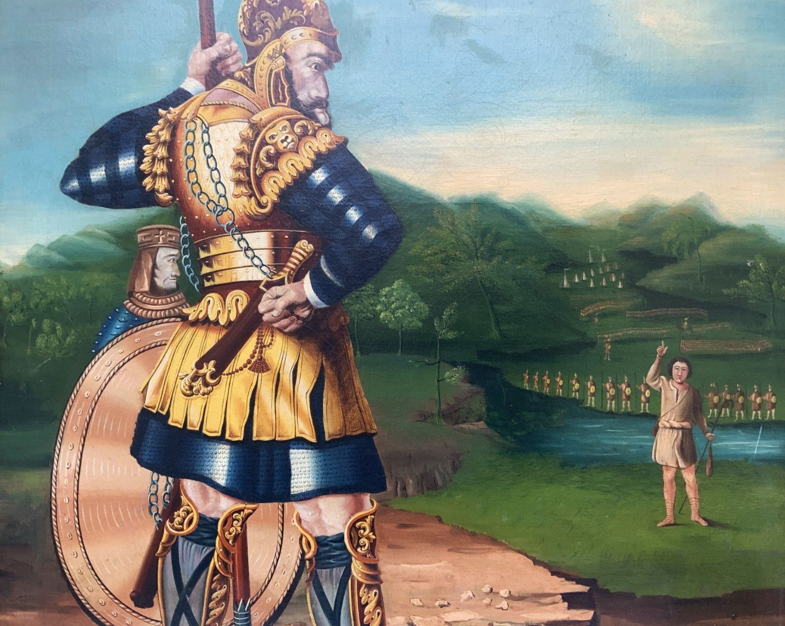 Large Portrait Painting David & Goliath Early 20th Century Antique Oil On Canvas photo vinterior