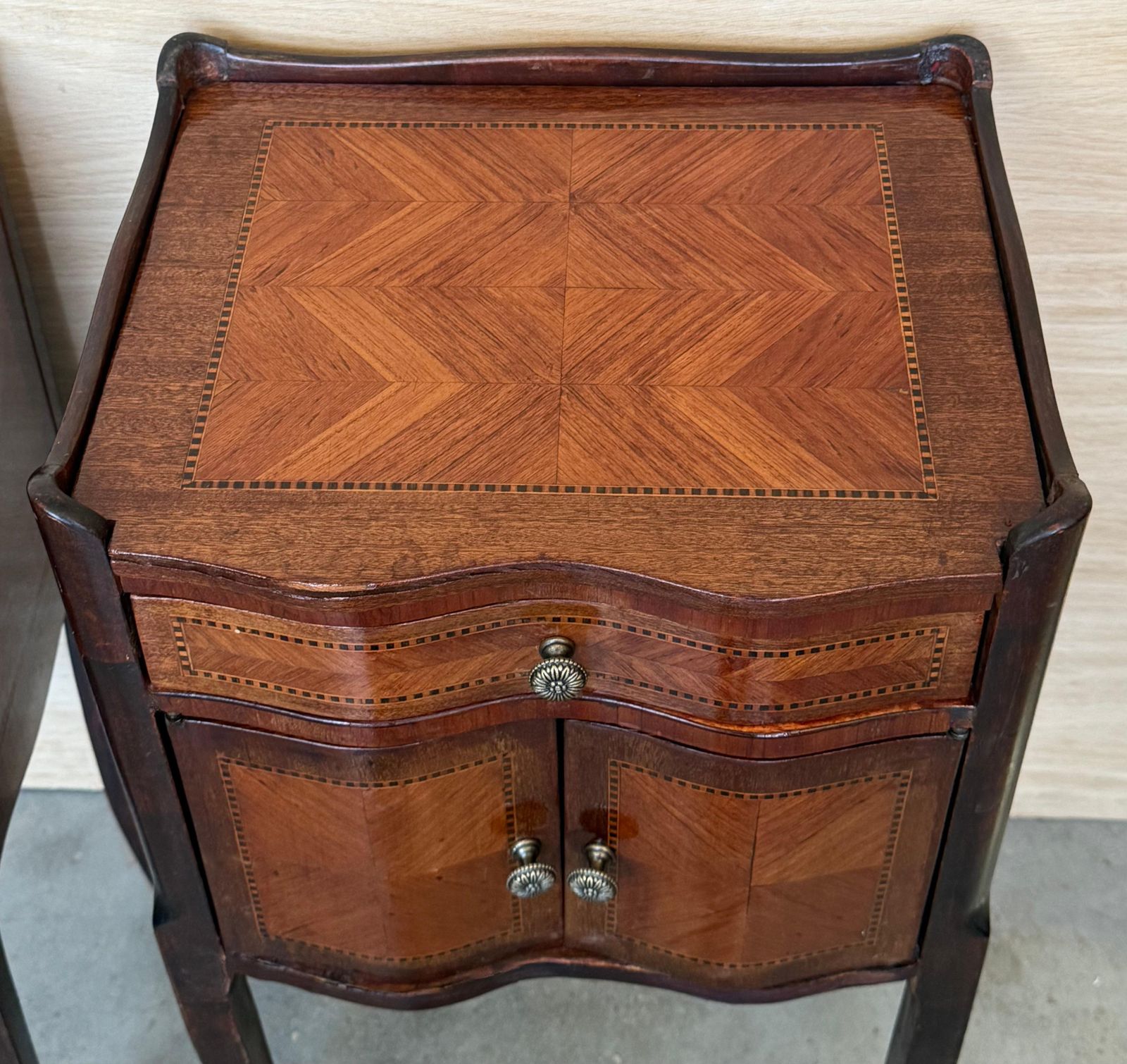 French Nightstands In Walnut Marquetry With Three Drawers, 1940s, Set Of 2 photo Furniture