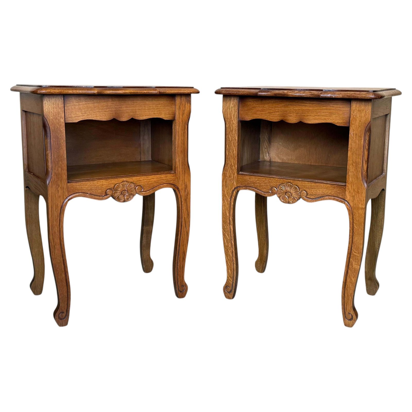 20th Oak Nightstands Tables With Drawer And Open Shelf, 1940