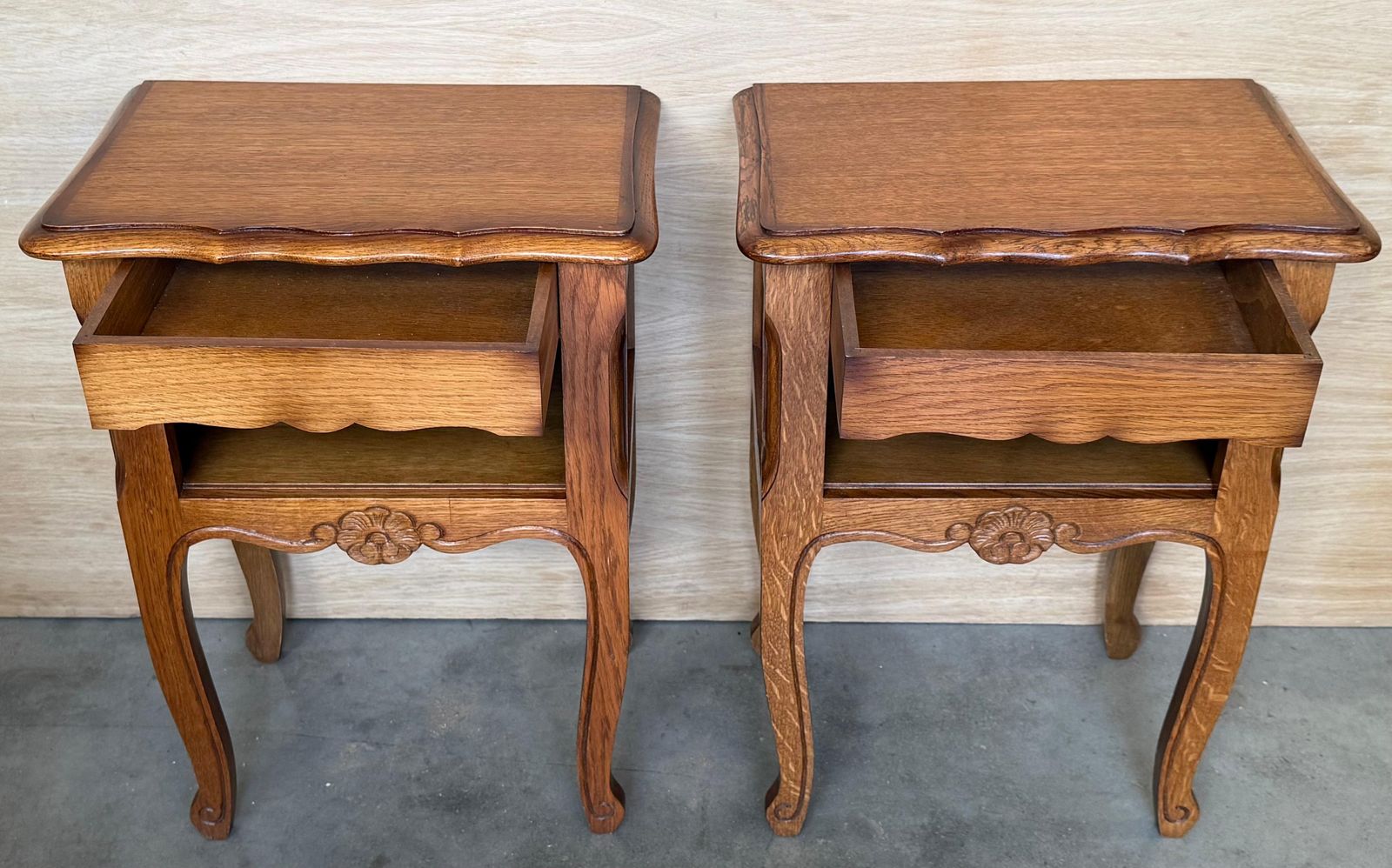 20th Oak Nightstands Tables With Drawer And Open Shelf, 1940 photo Furniture