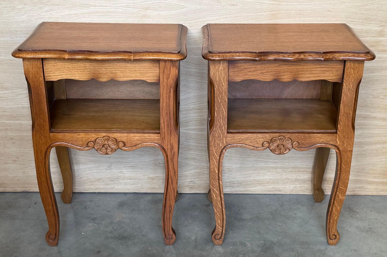 Furniture 20th Oak Nightstands Tables With Drawer And Open Shelf, 1940 photo