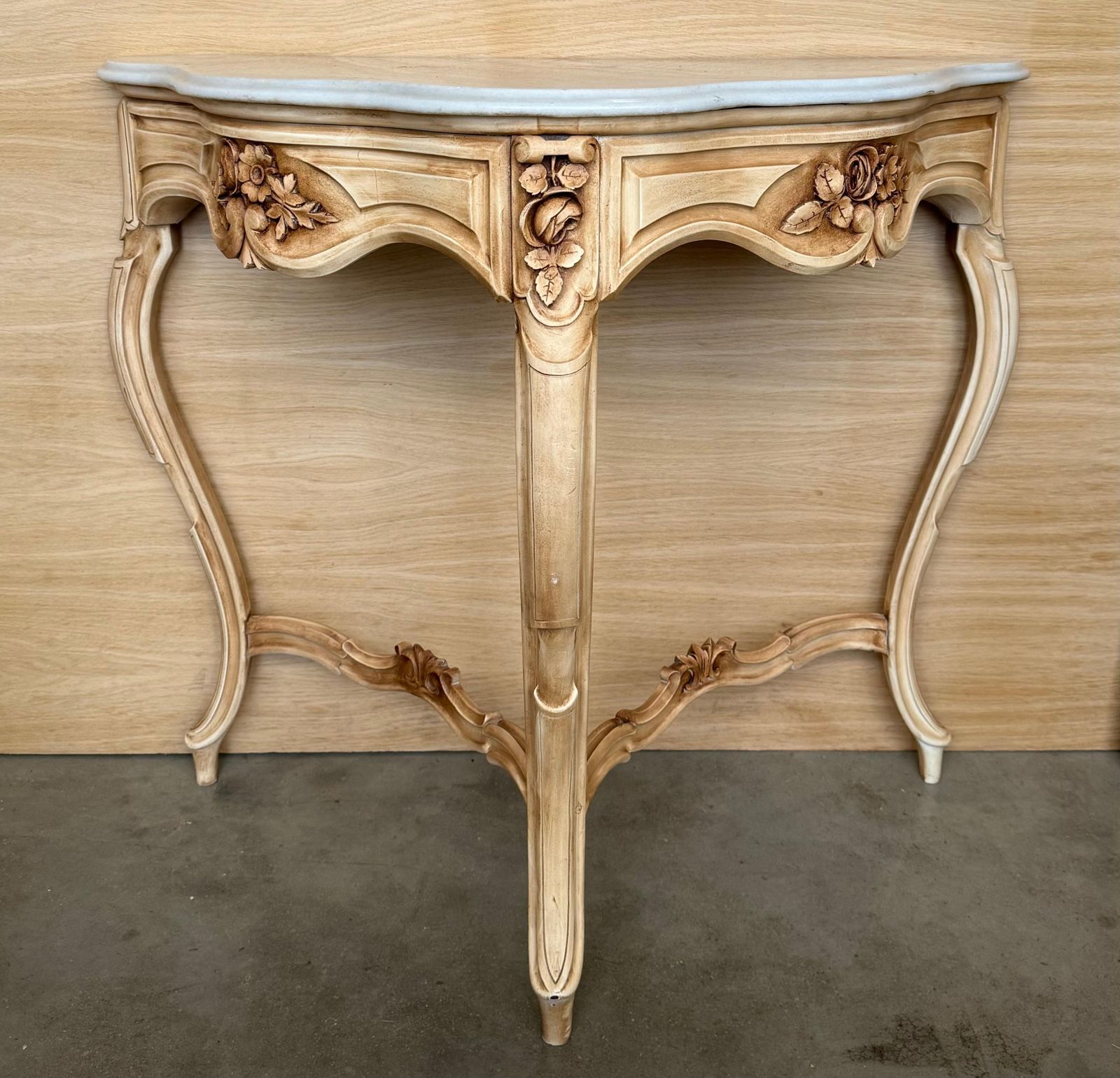 Antique Marble Topped Antique White Cream Carved Console Table photo furniture