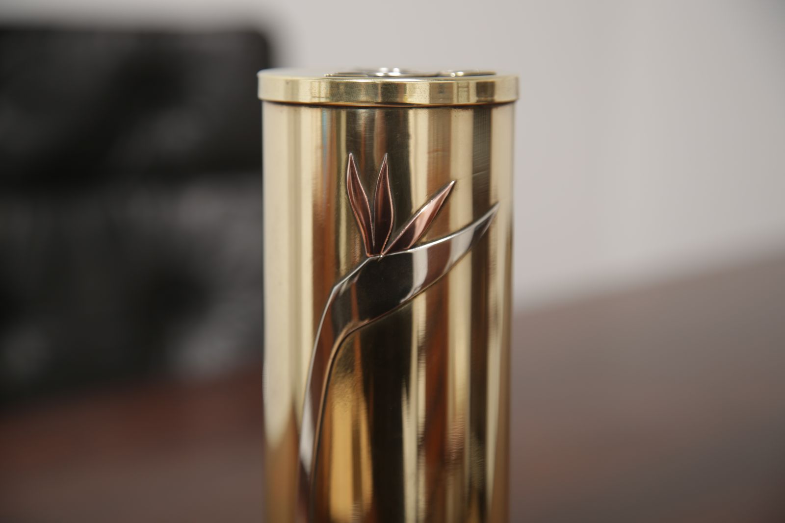photo for sale Art Deco Revival Brass Cylindrical Vase By Dara International, Chicago, 1983