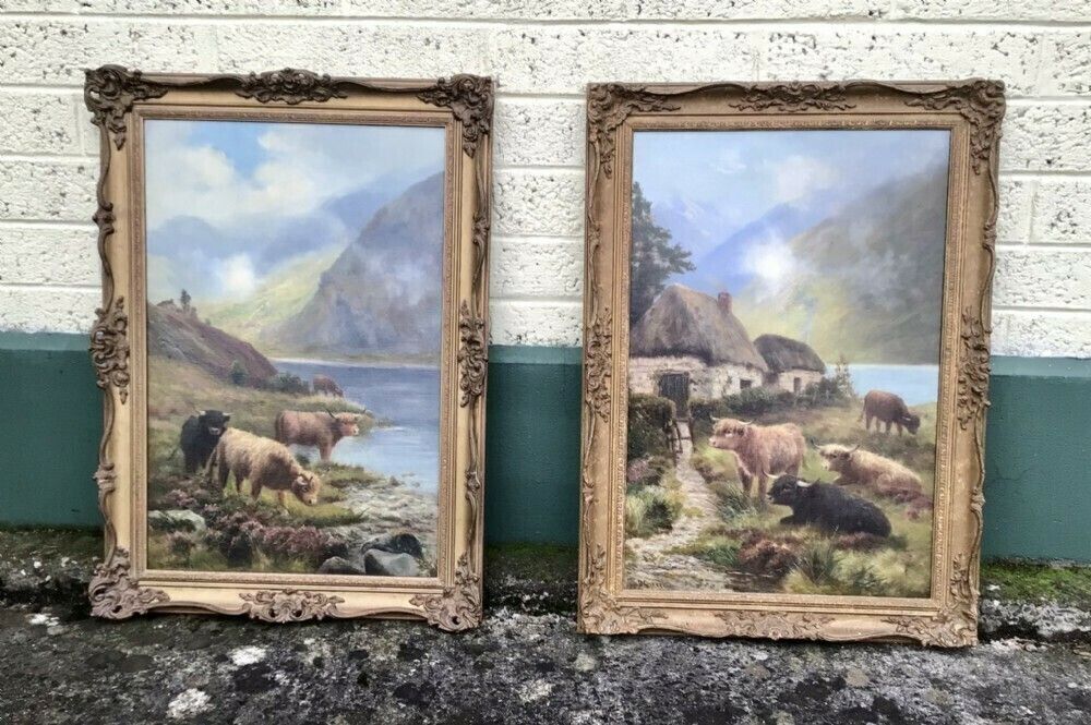 photo furniture Pair Of Antique Oil Paintings By Daniel Sherrin.