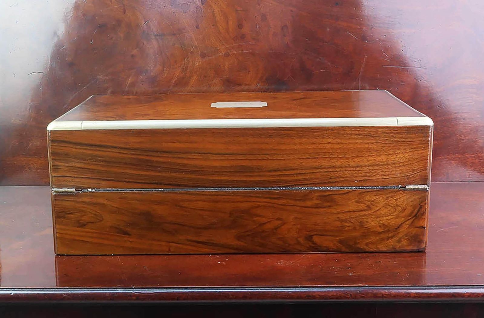 Large Antique Campaign Burr Walnut Writing Box. English. Dated 1871 photo 750.0
