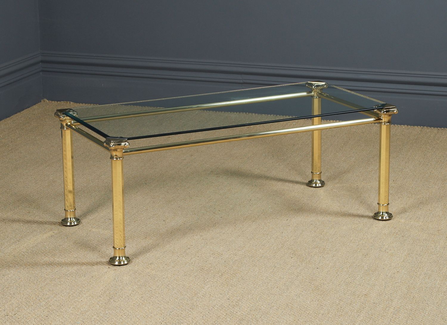English Georgian Style Brass & Glass Occasional Rectangular Coffee Table(circa 1970) photo furniture