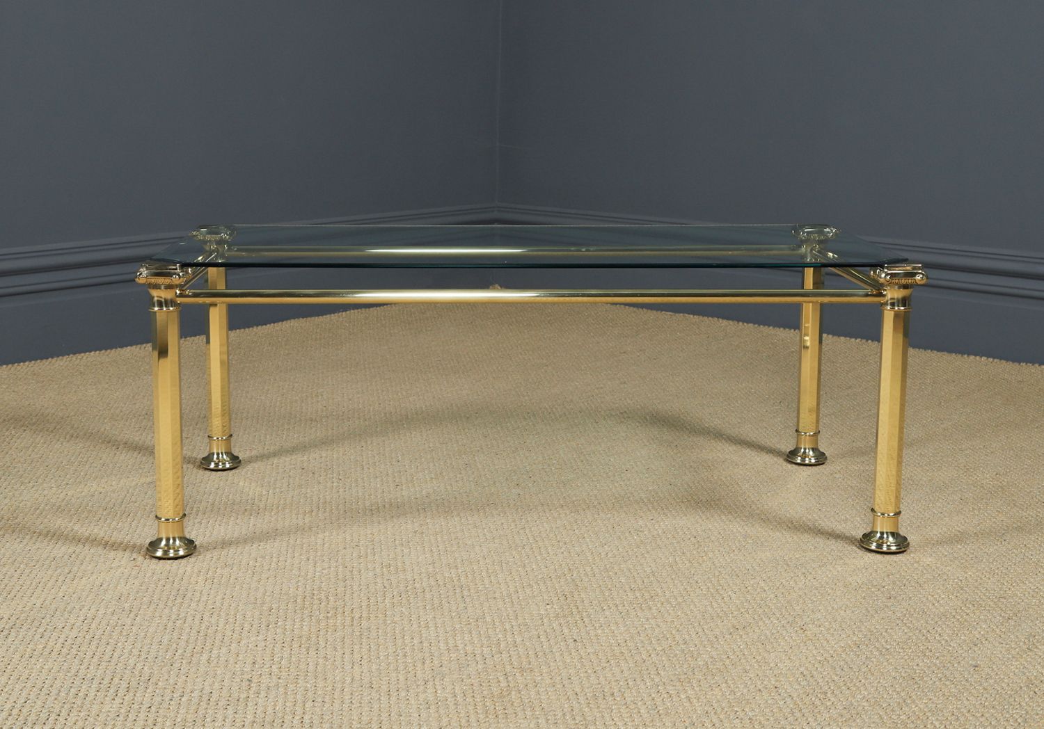 English Georgian Style Brass & Glass Occasional Rectangular Coffee Table(circa 1970) photo for sale