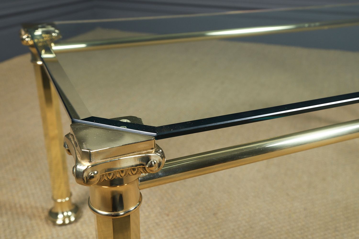 English Georgian Style Brass & Glass Occasional Rectangular Coffee Table(circa 1970) photo vintage