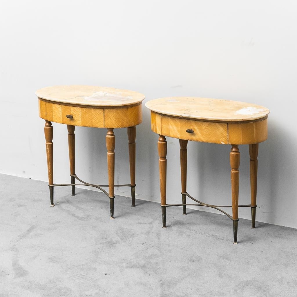 Pair Of Bedside Tables With Marble Top, 1950s Vintage, Modern Antiques