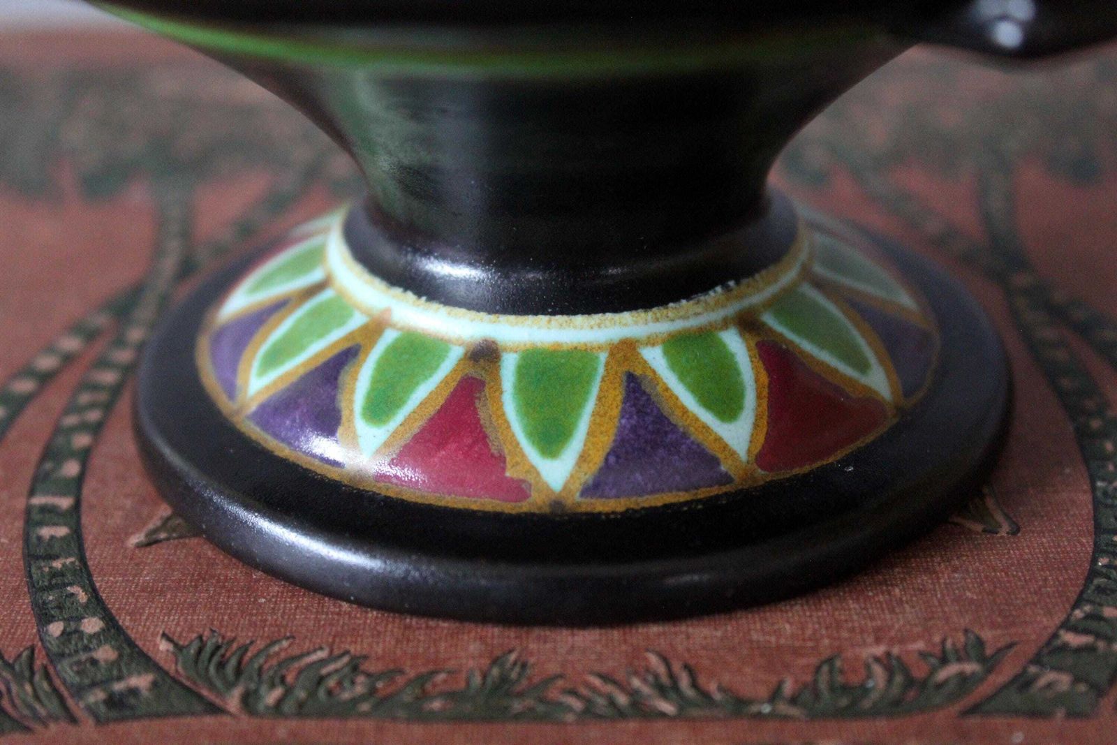 Rare Antique Art Deco Circa 1920s Gouda Arnheim Holland Art Pottery Tiered Ashtray Bowl, Dutch Signed Roma, Hand Painted photo for sale
