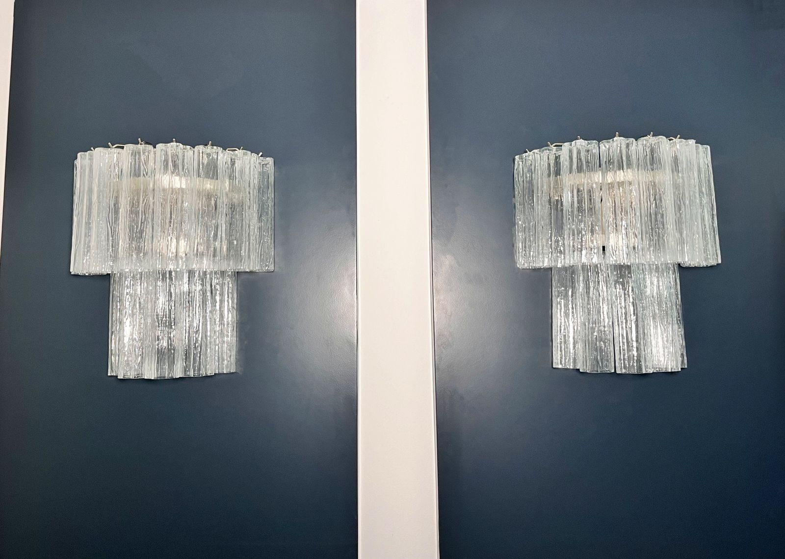 Fantastic Pair Of Murano Glass Tube Wall Sconces   13 Transaparent Glass Tube photo buy