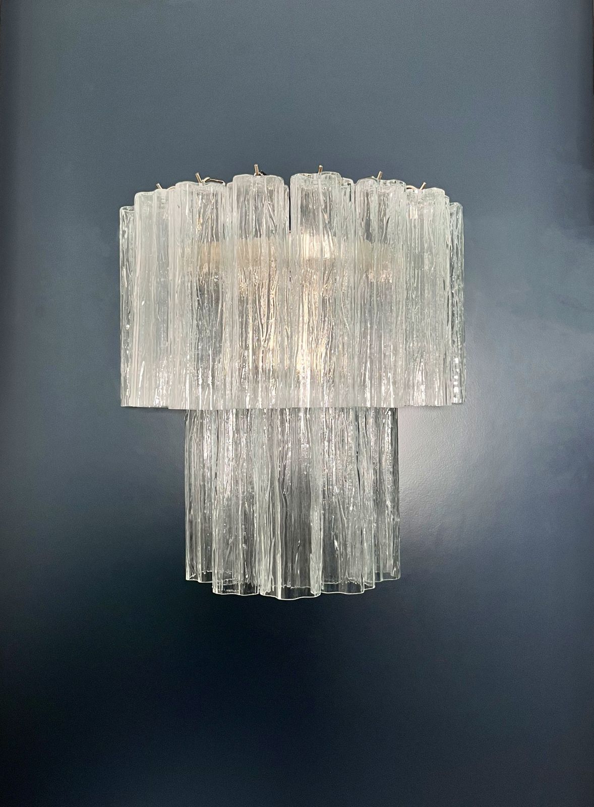 Fantastic Pair Of Murano Glass Tube Wall Sconces   13 Transaparent Glass Tube photo vintage