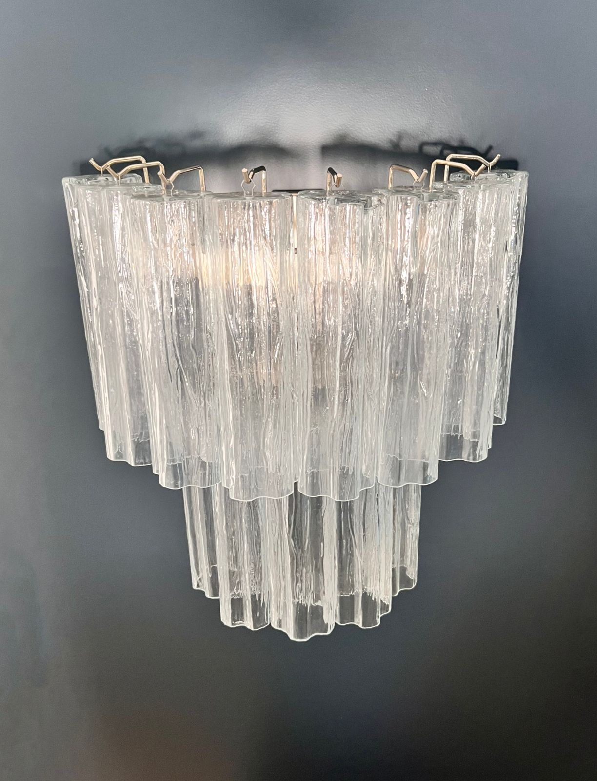 photo for sale Fantastic Pair Of Murano Glass Tube Wall Sconces   13 Transaparent Glass Tube