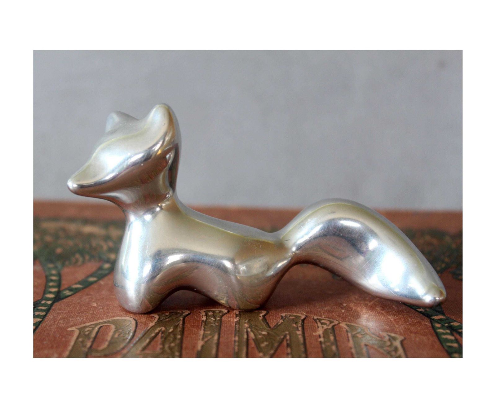 Vintage Hoselton Canada Fox Figurine, Polished Aluminum, Signed Numbered 1586, Modernist Abstract Stylized Sculpture