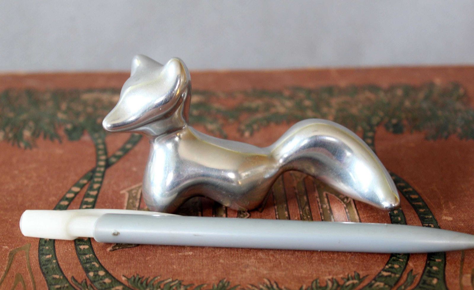Vintage Hoselton Canada Fox Figurine, Polished Aluminum, Signed Numbered 1586, Modernist Abstract Stylized Sculpture photo for sale