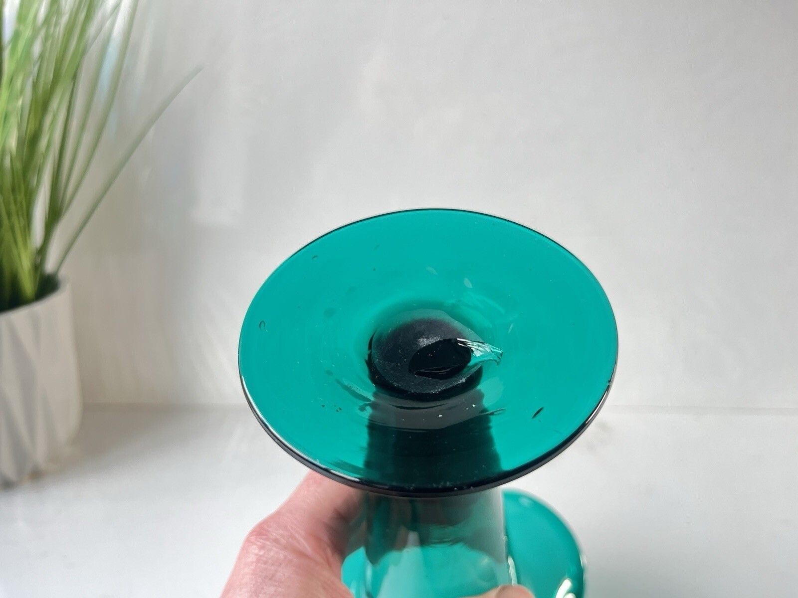 photo buy Gorgeous Antique 19th Century C1860 Bristol Green Glass Ruffled Rim Edge Vase