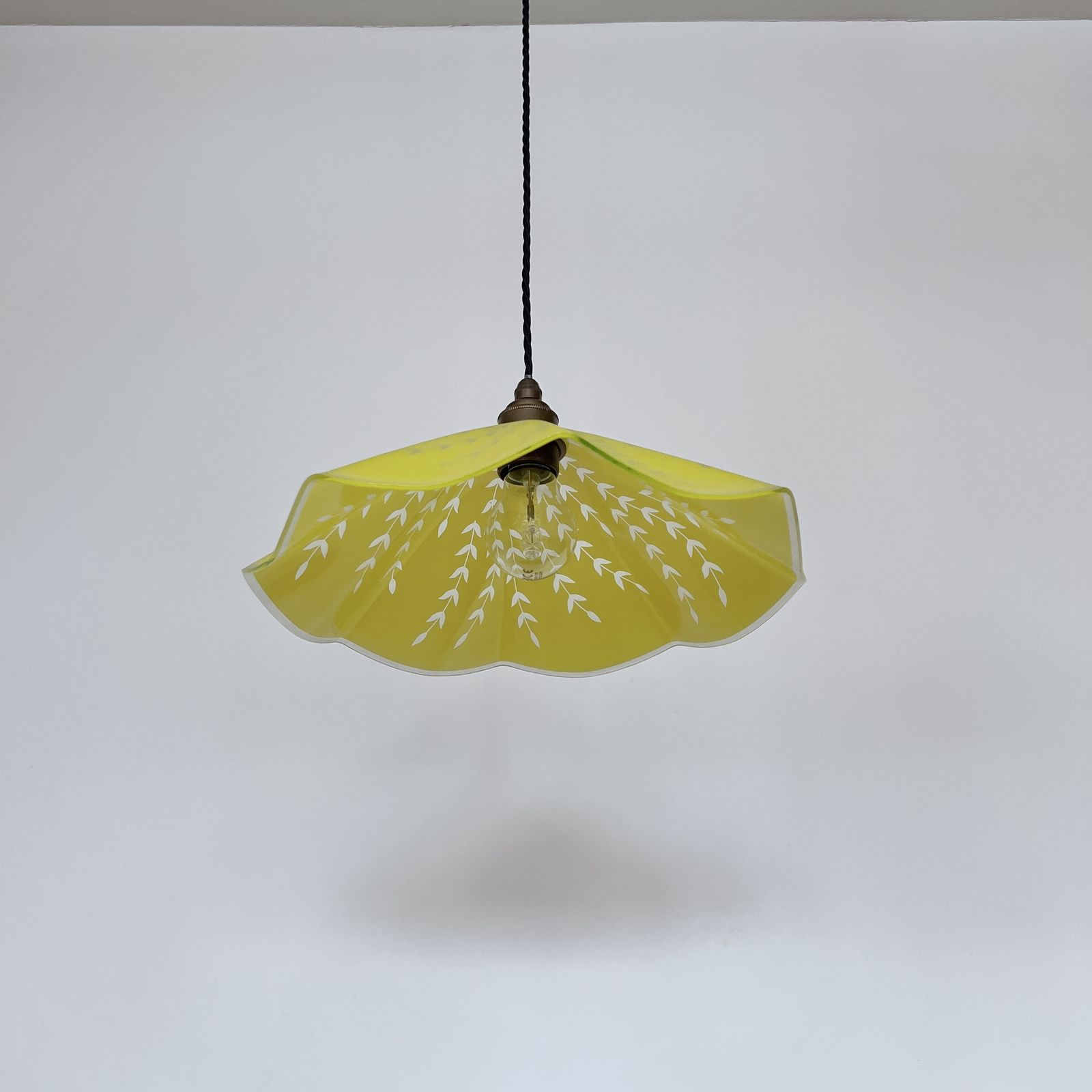 French Yellow Fluted Glass Shade With Floral Details photo furniture