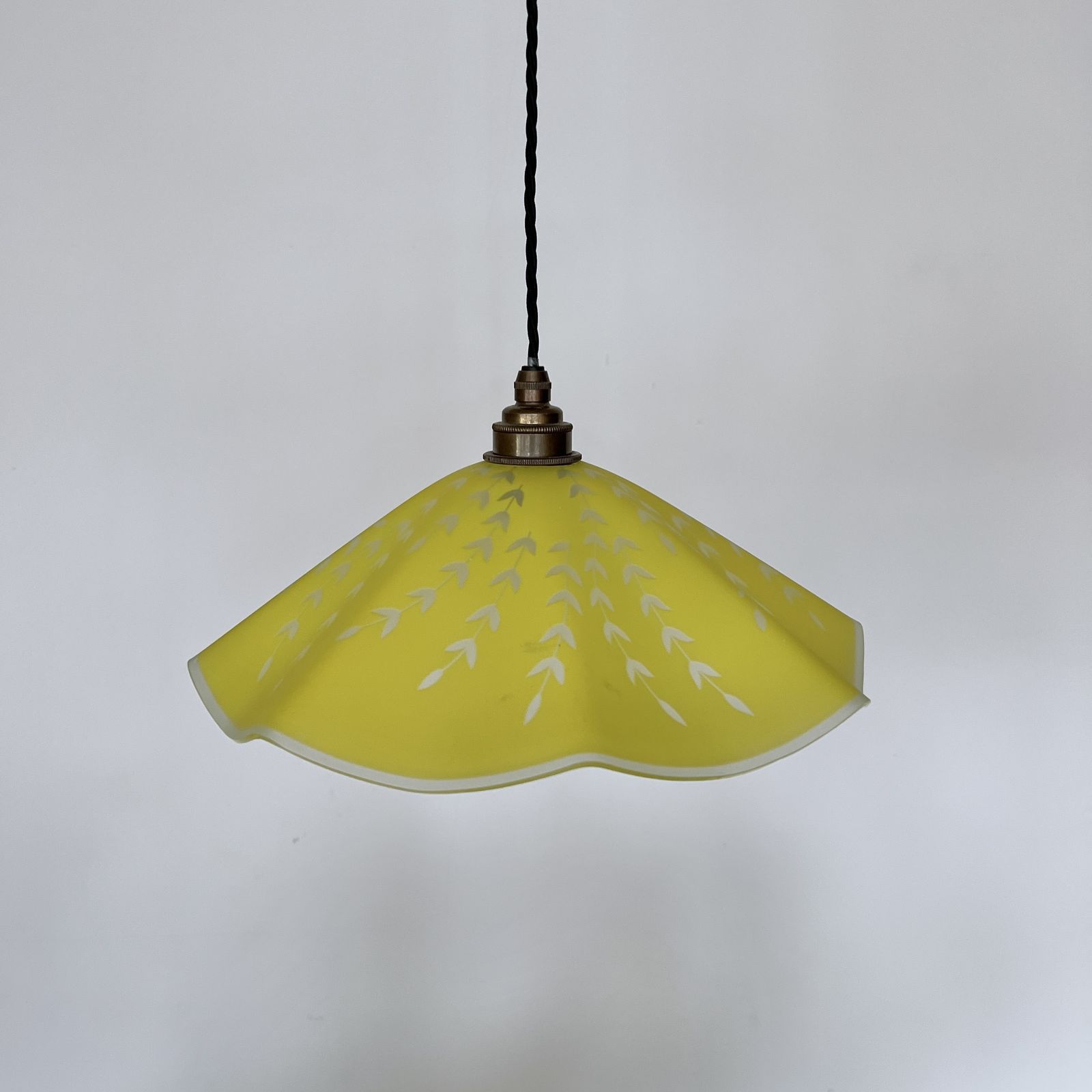 French Yellow Fluted Glass Shade With Floral Details photo Lighting