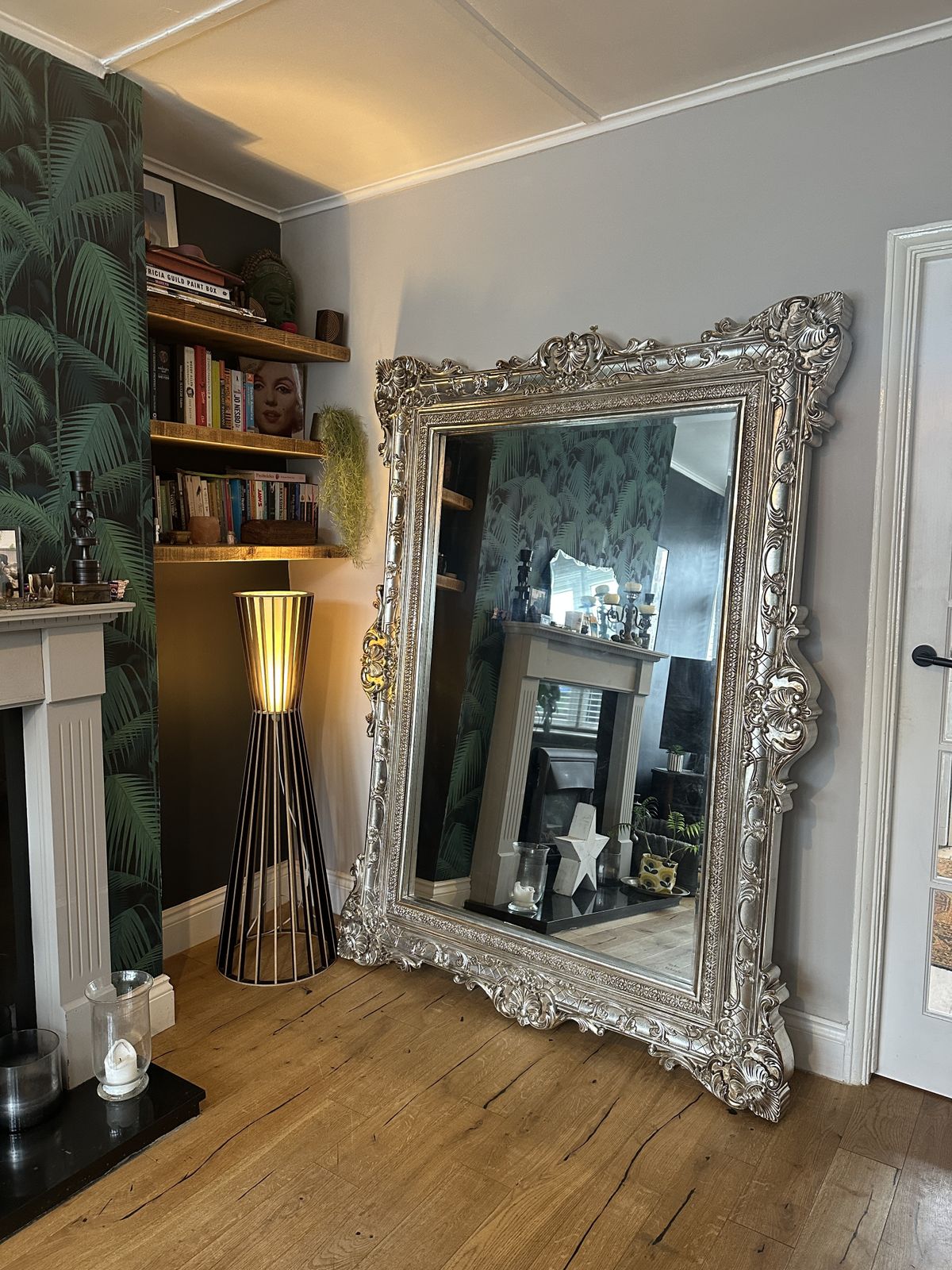 Extra Large Statement Silver Ornate Leaner Floor Mirror 190cm X 140cm
