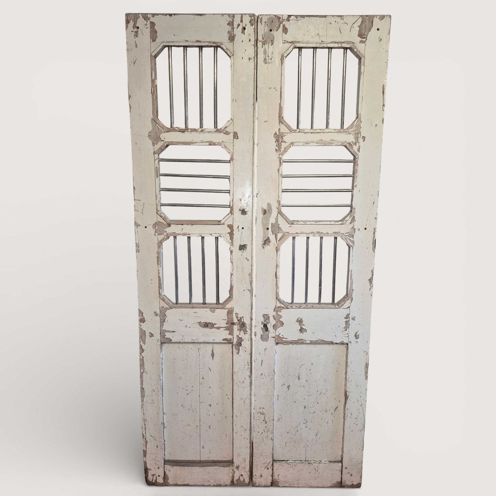 Antique Indian Jali Doors Pair 189cm | Reclaimed Teak Panels With Steel Bars | Architectural Salvage Feature Doors photo Home Fixtures