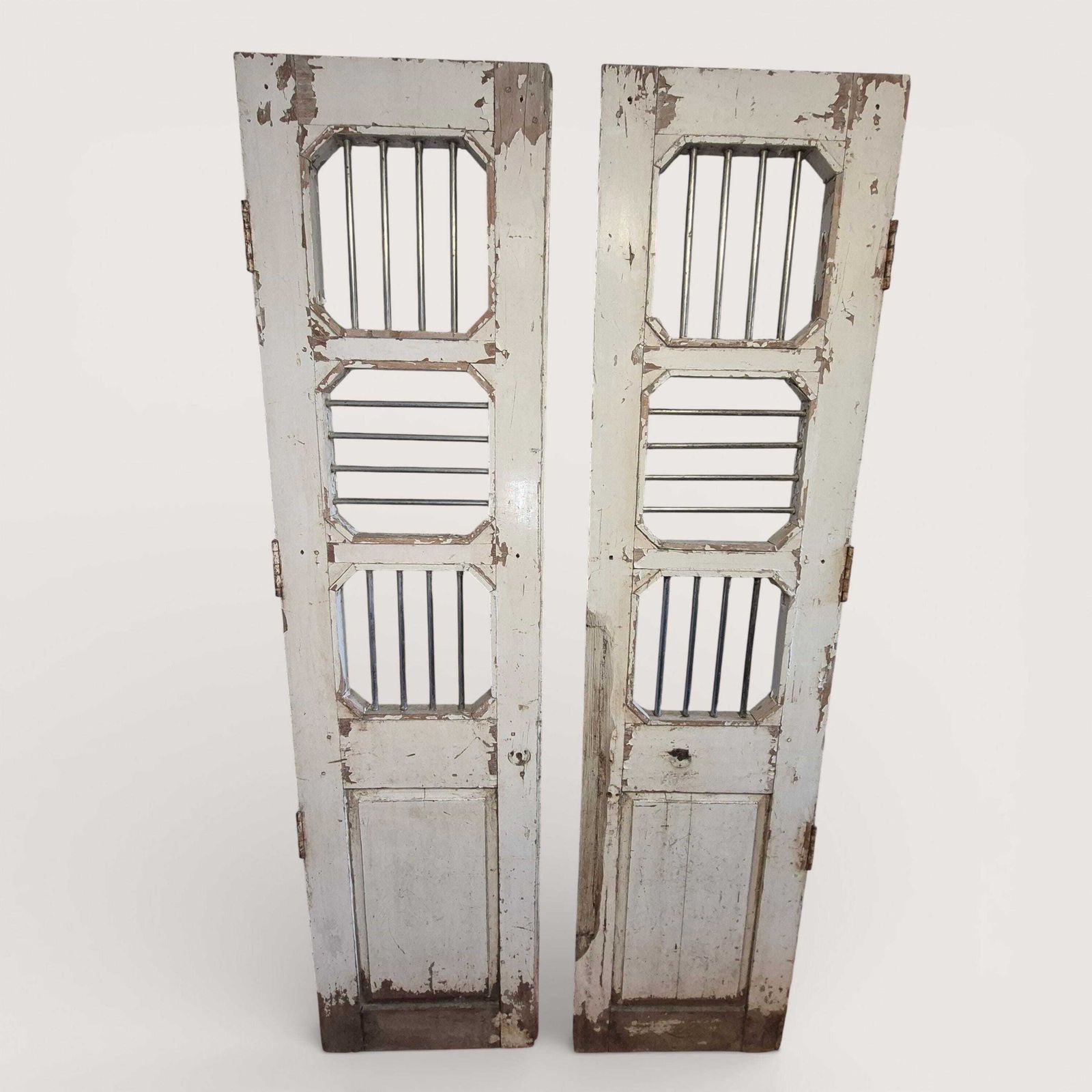 Antique Indian Jali Doors Pair 189cm | Reclaimed Teak Panels With Steel Bars | Architectural Salvage Feature Doors photo 430.0