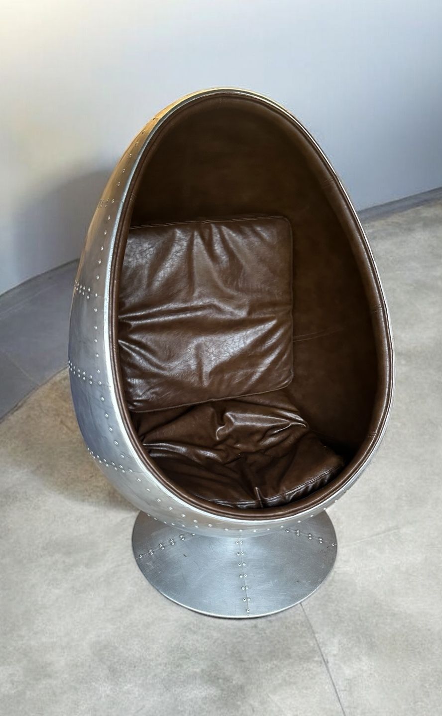 Mid Century Aviator Swivel Egg Pod Chair Metal Galvanised With Cushions
